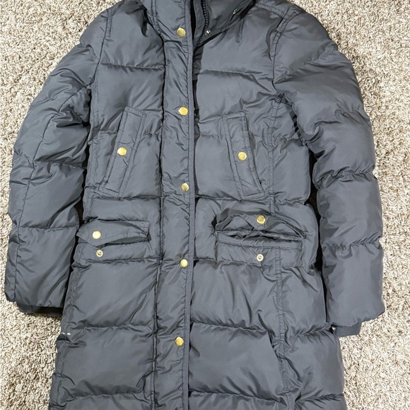 J.Crew Women’s Puffer Coat Black Quilted Long Winter Jacket PXS - Picture 1 of 5